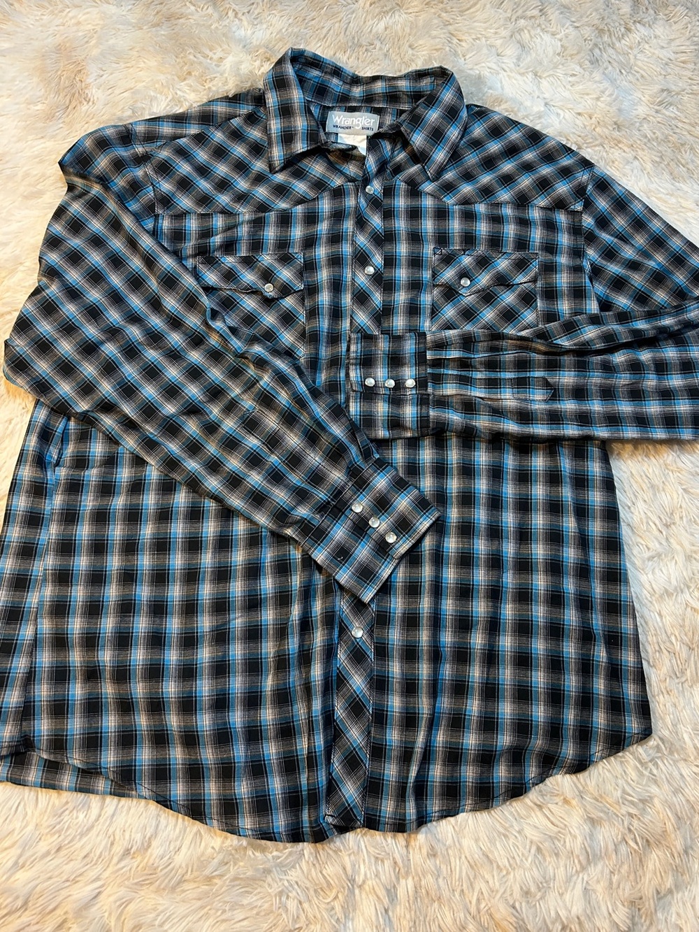 Wrangler Black and Blue Plaid Western Snap Shirt